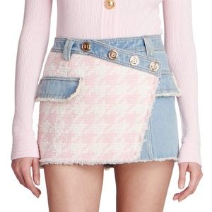 NWT Balmain Pink Denim & Tweed Mini Skirt US 8 / French 40